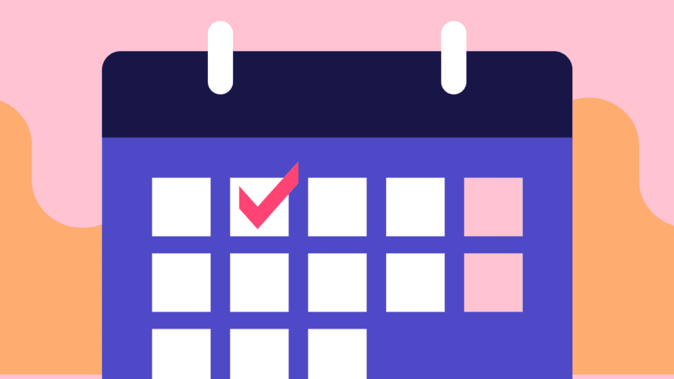 Illustrated calendar on top of wavy background.