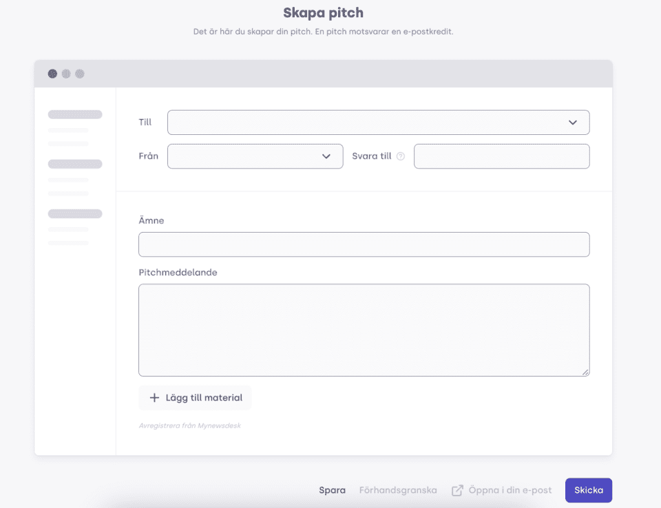 Screenshot of the pitching tool inside Mynewsdesk for creating a pitch.